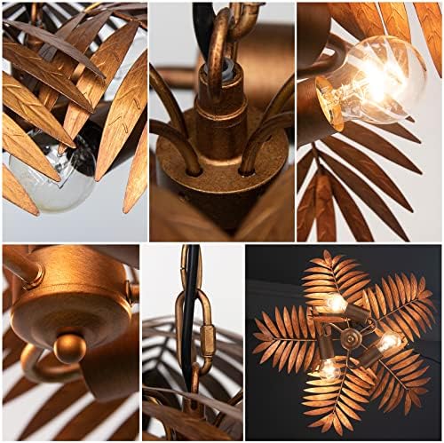 JCPYIUL Retro Tropical Coconut Leaf Chandelier – Iron LED Ceiling Light