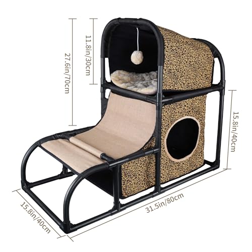 Goetland Modern Cat Condo – Medium Cat Tree with Scratching Post & Bed