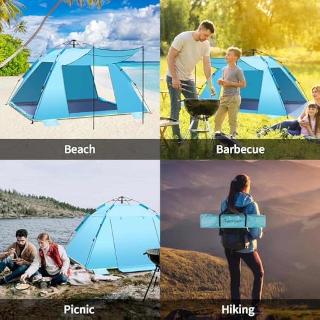 Jolof Store 4-5 Person Pop Up Beach Tent – UPF 50+ Sun Shelter (Blue)