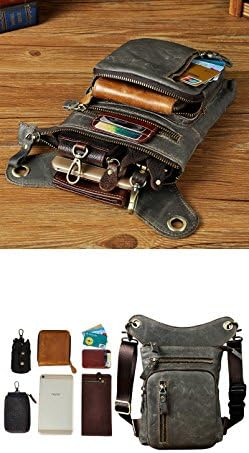 Le'aokuu Mens Genuine Leather Motorcycle Drop Leg Bag | Waist Pack