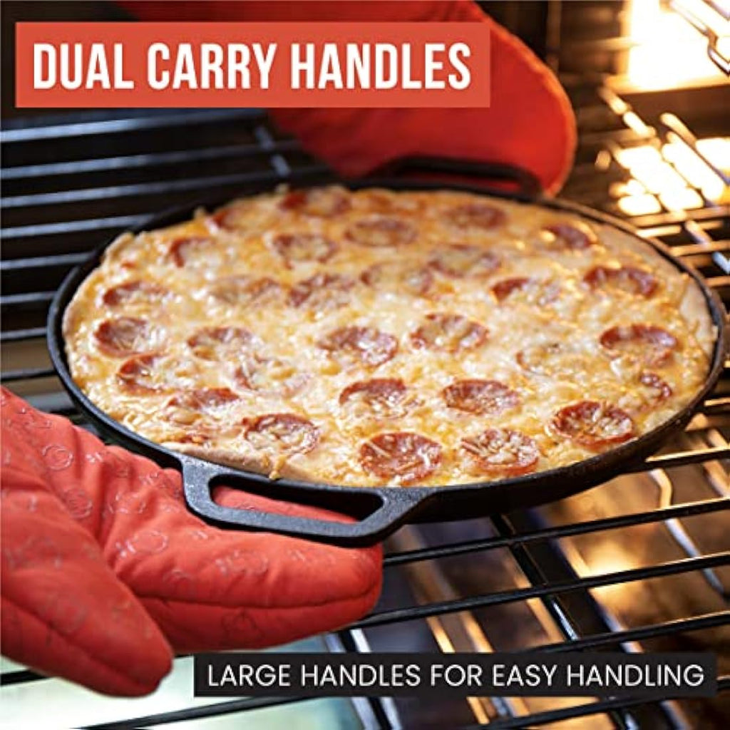 Chef Pomodoro 12-Inch Cast Iron Pizza Pan | Pre-Seasoned Griddle Skillet