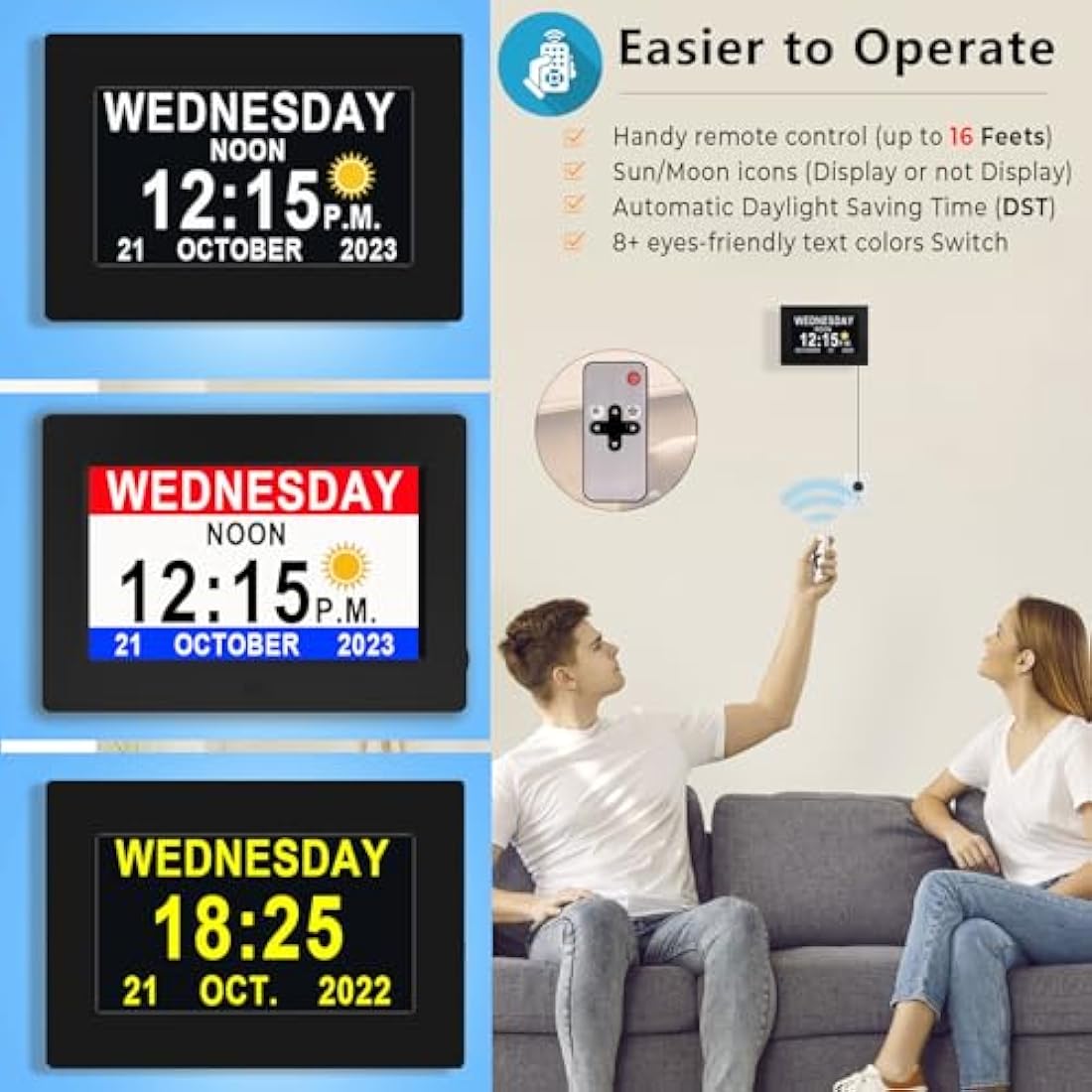 Véfaîî Dementia Day Clock – 7" HD Digital Calendar with 20 Reminders