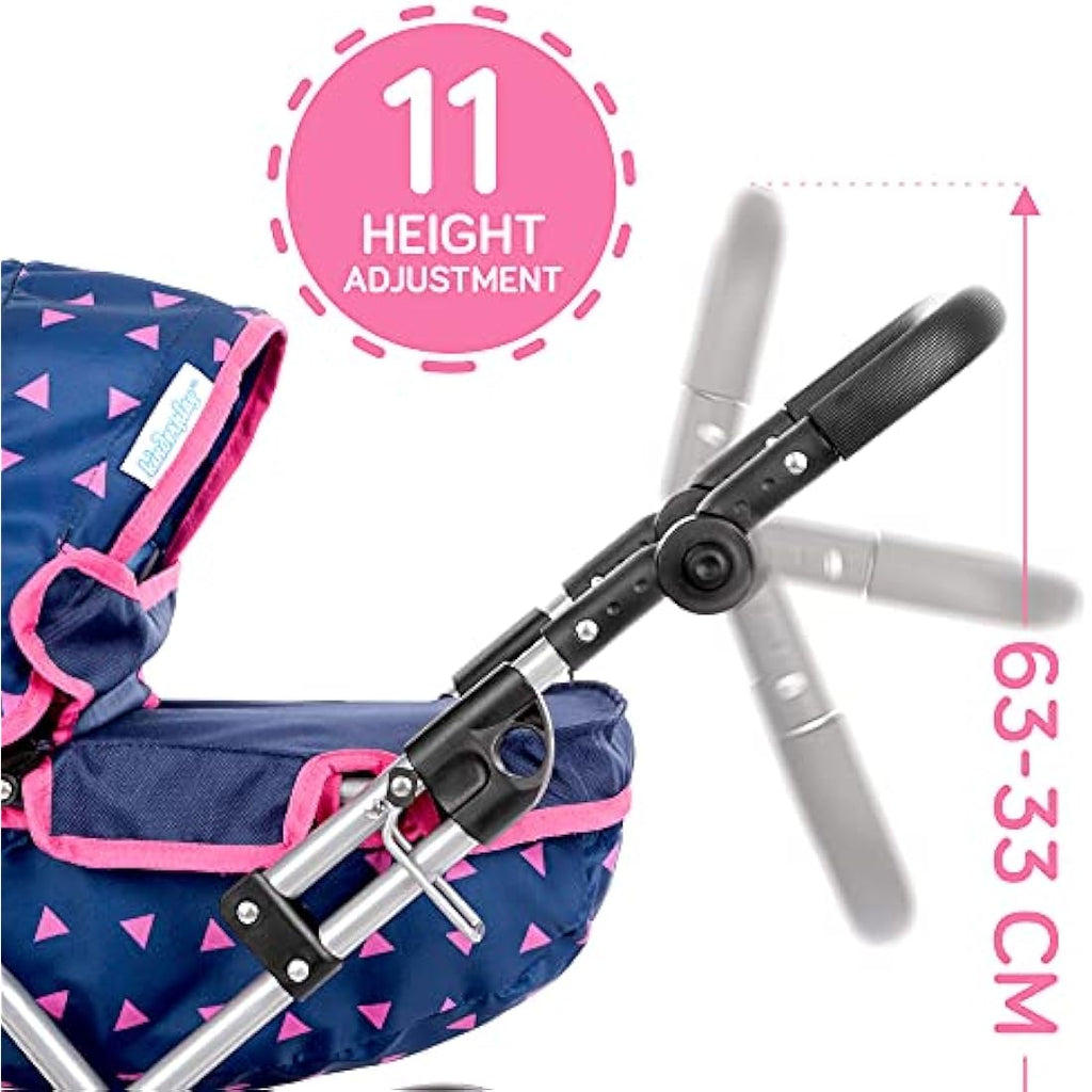 Kinderplay Dolls Pram – Adjustable Toy Stroller for Dolls up to 41cm