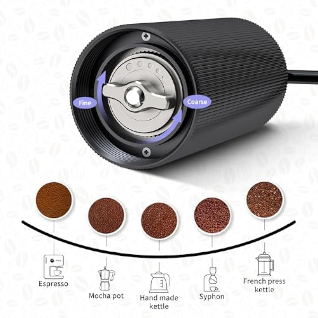 ELMWAY Manual Coffee Grinder – Stainless Steel Burr & Aluminium Body