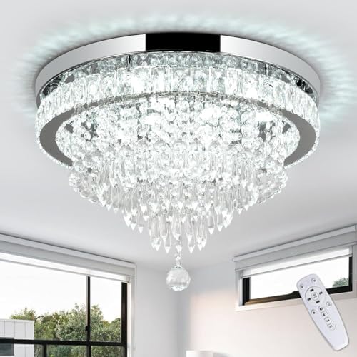 RHEAFON Modern Crystal Chandelier | Dimmable LED Flush Mount Ceiling Light
