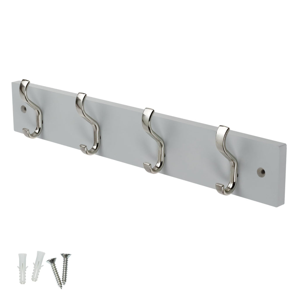 keypak Wall-Mounted Coat Rack – 4 Nickel Hooks on Stylish 38cm Grey Wood - image 1