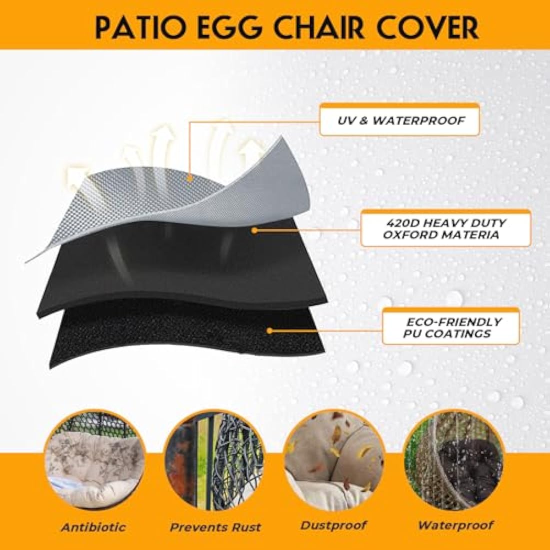 Jolof Store Double Egg Chair Cover – Waterproof 420D Oxford Fabric, Grey