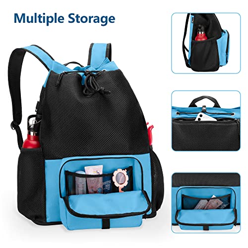 Fasrom Mesh Beach Backpack – Sand-Free Bottom Swim & Gym Bag, Blue