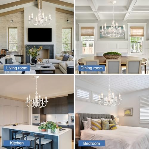 JIINOO French Country 6-Light Chandelier – Rustic White Farmhouse Pendant
