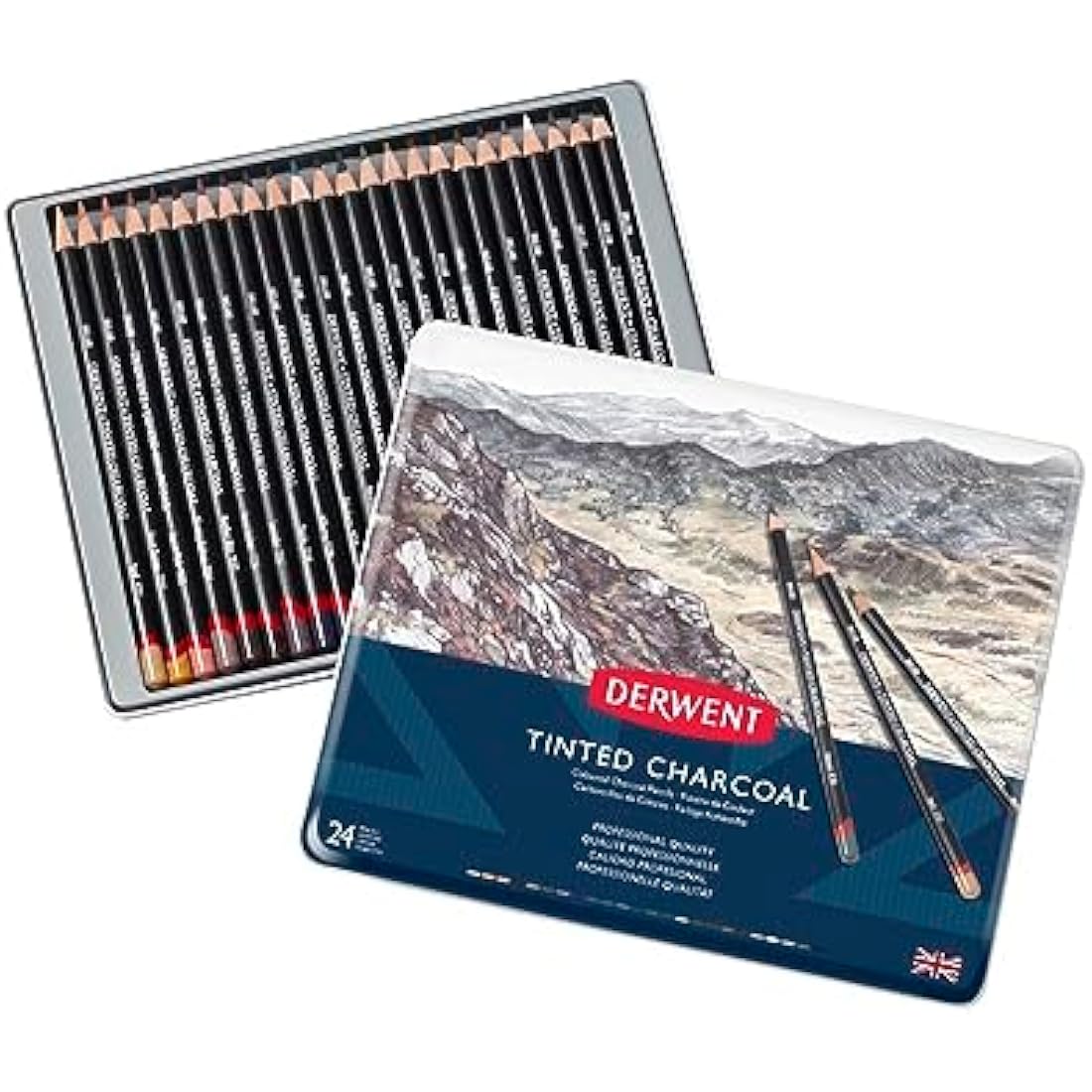 Derwent Tinted Charcoal Pencils - Professional Watersoluble Set of 24