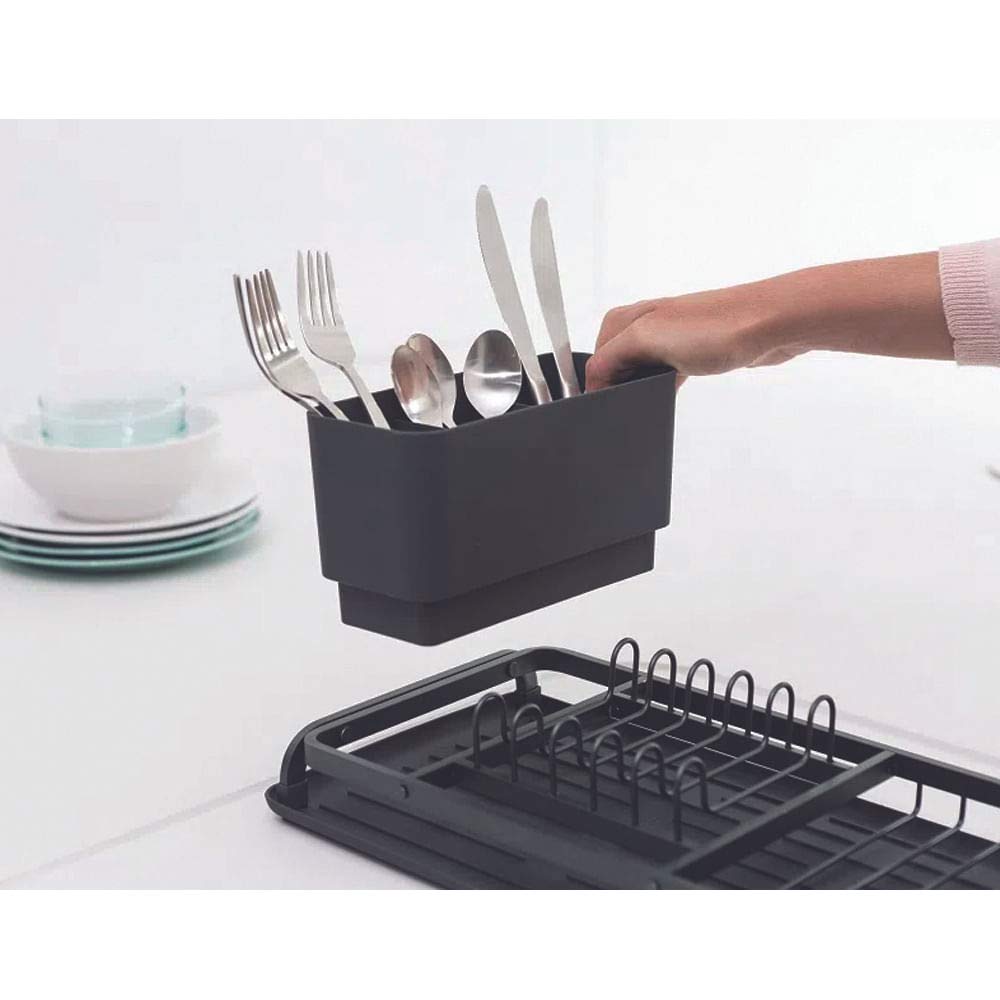 Brabantia Compact Dish Drying Rack | Aluminium with Drip Tray - Light Grey