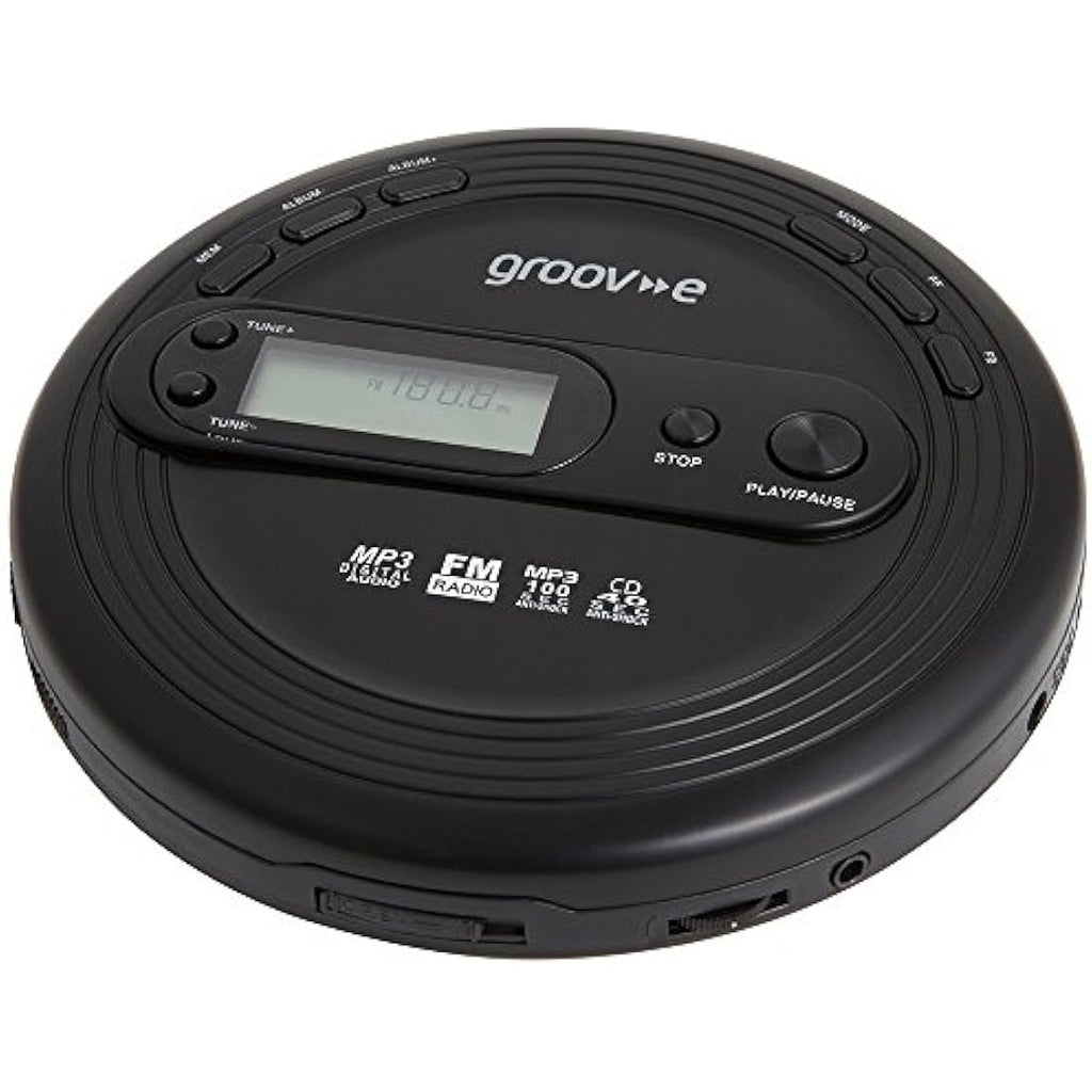 Groov-e Retro Portable CD Player | FM Radio & MP3 Playback – Black