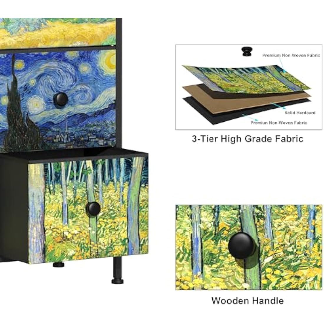 VEDECASA Van Gogh 9-Drawer Chest – Fabric Storage Dresser for Bedroom