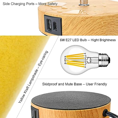 Wondlumi Bedside Lamps Set of 2 | 3-Way Touch Dimmable USB A+C Table Lamps
