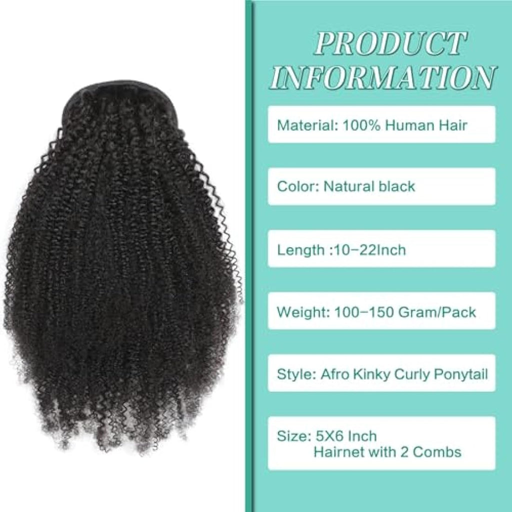 Jolof Store 4C Afro Kinky Curly Human Hair Drawstring Ponytail – 16 Inch