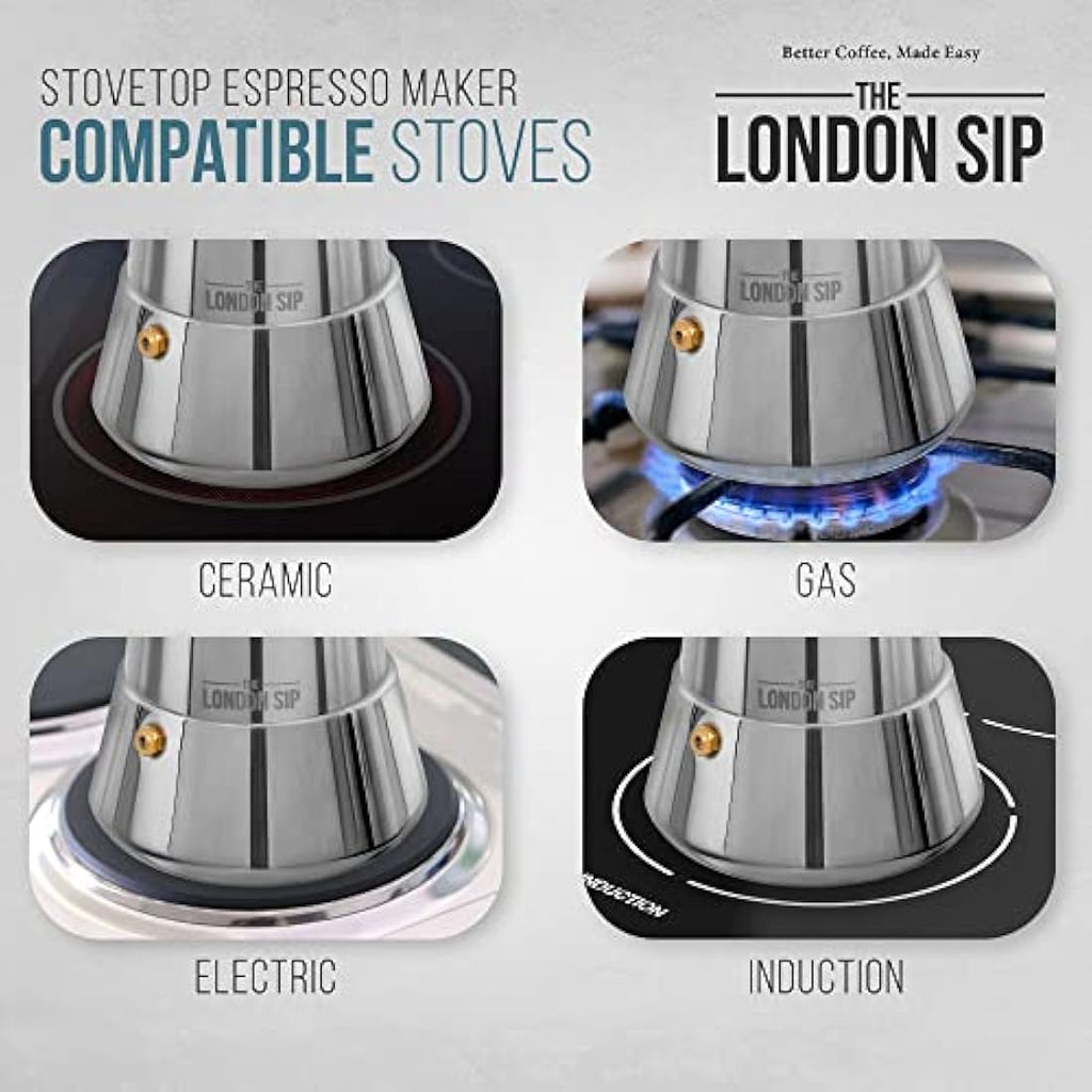 The London Sip Stainless Steel Induction Moka Pot - 3 Cup Espresso Maker