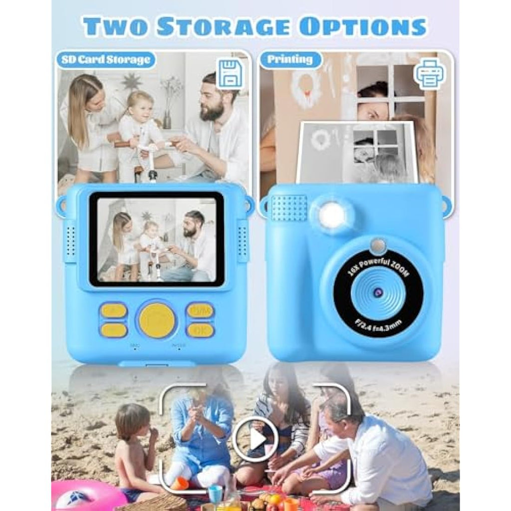 YKSLEMON Kids Instant Print Camera - 1080P Digital Camera with 32GB SD - Blue