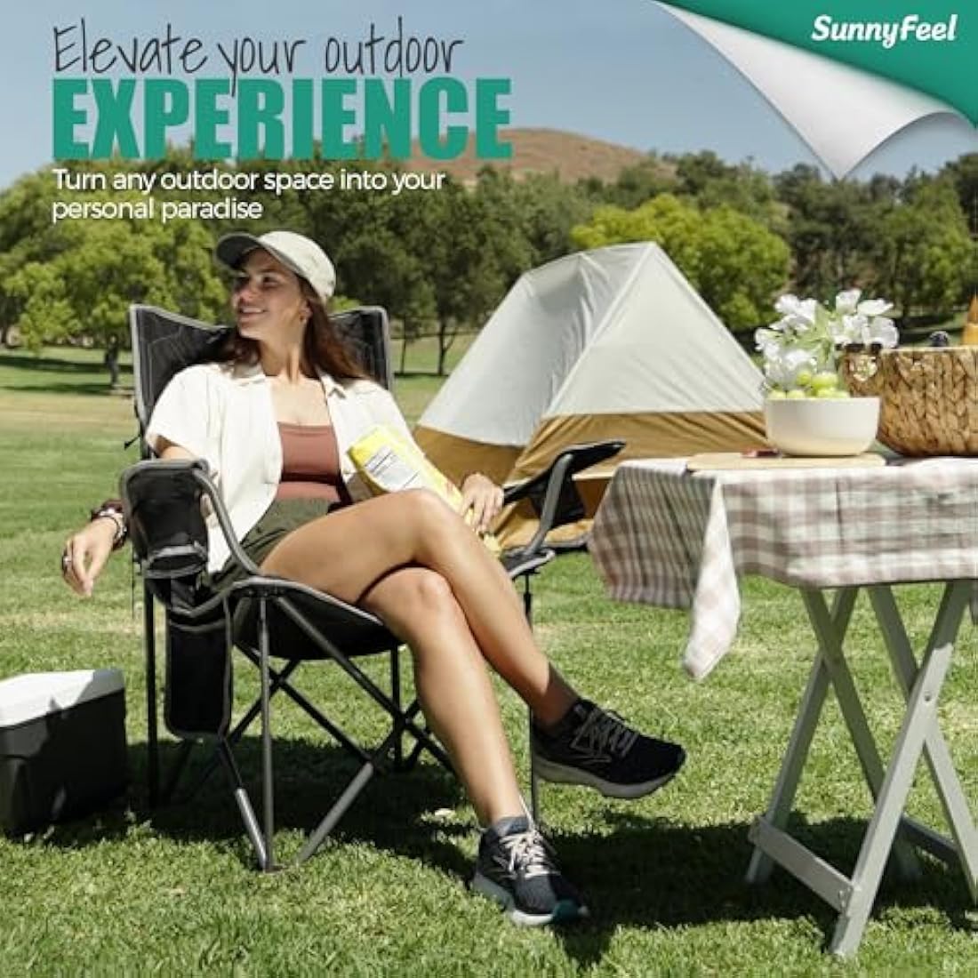 SUNNYFEEL Oversized Heavy-Duty Camping Chair - 500 lbs Capacity