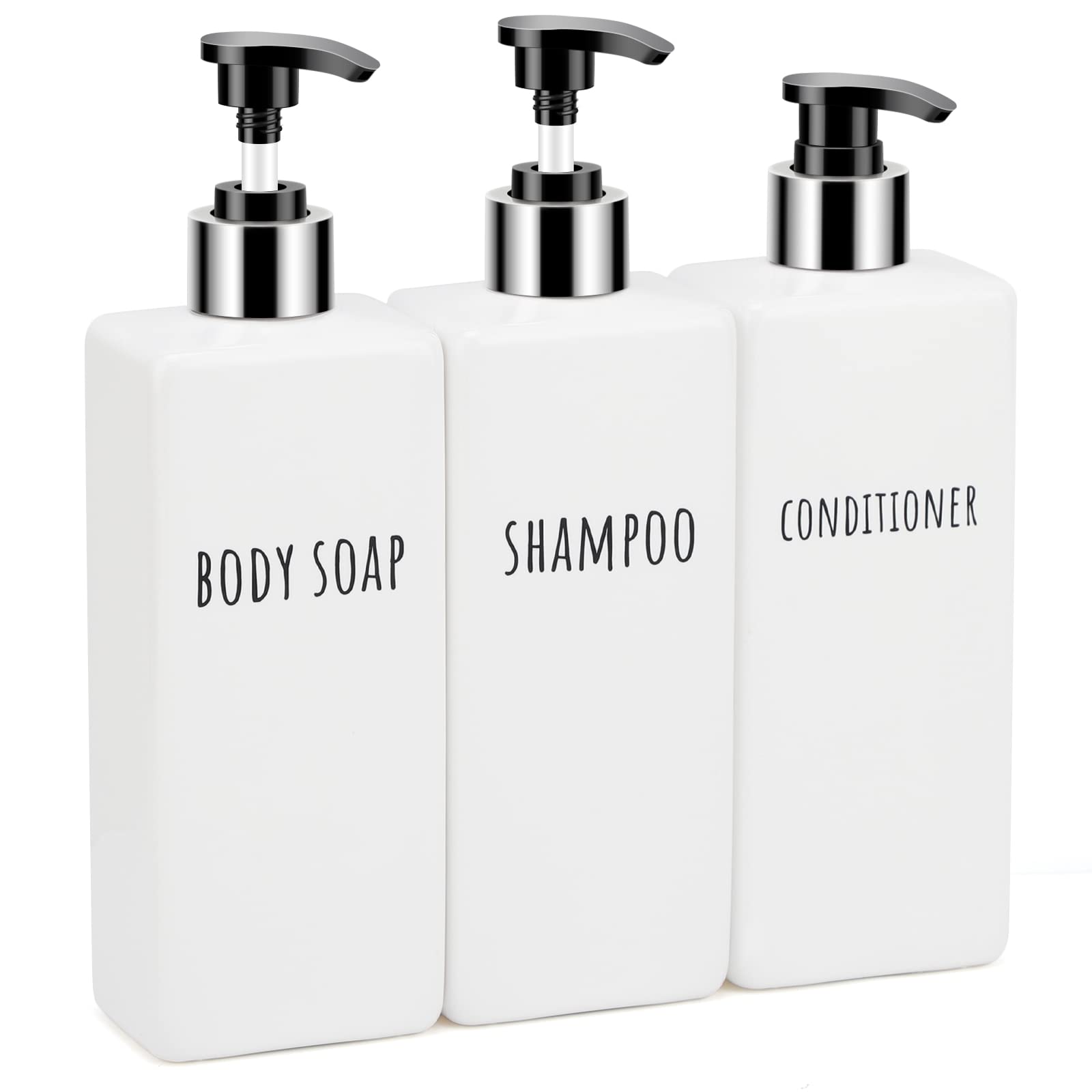 Segbeauty 3-Pack Square Soap Dispenser Set | 16.9oz Plastic Pump Bottles
