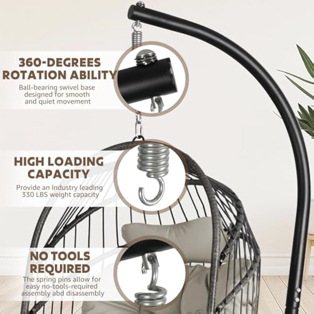 Chihee Foldable Wicker Egg Chair with Stand | Hanging Swing for Patio