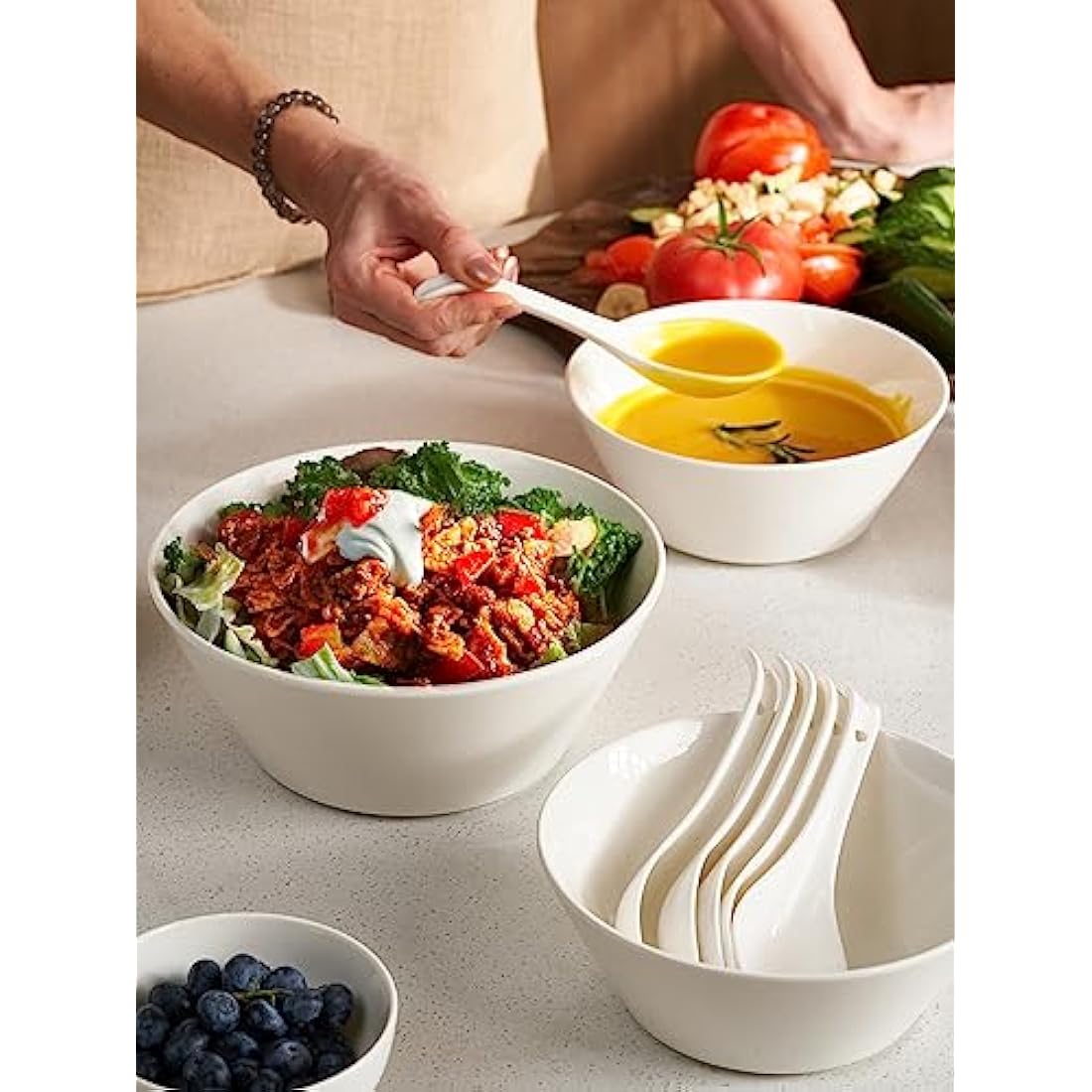 DOWAN Large Ceramic Soup Bowls | 950ml White Porcelain Cereal Bowls, Set of 4