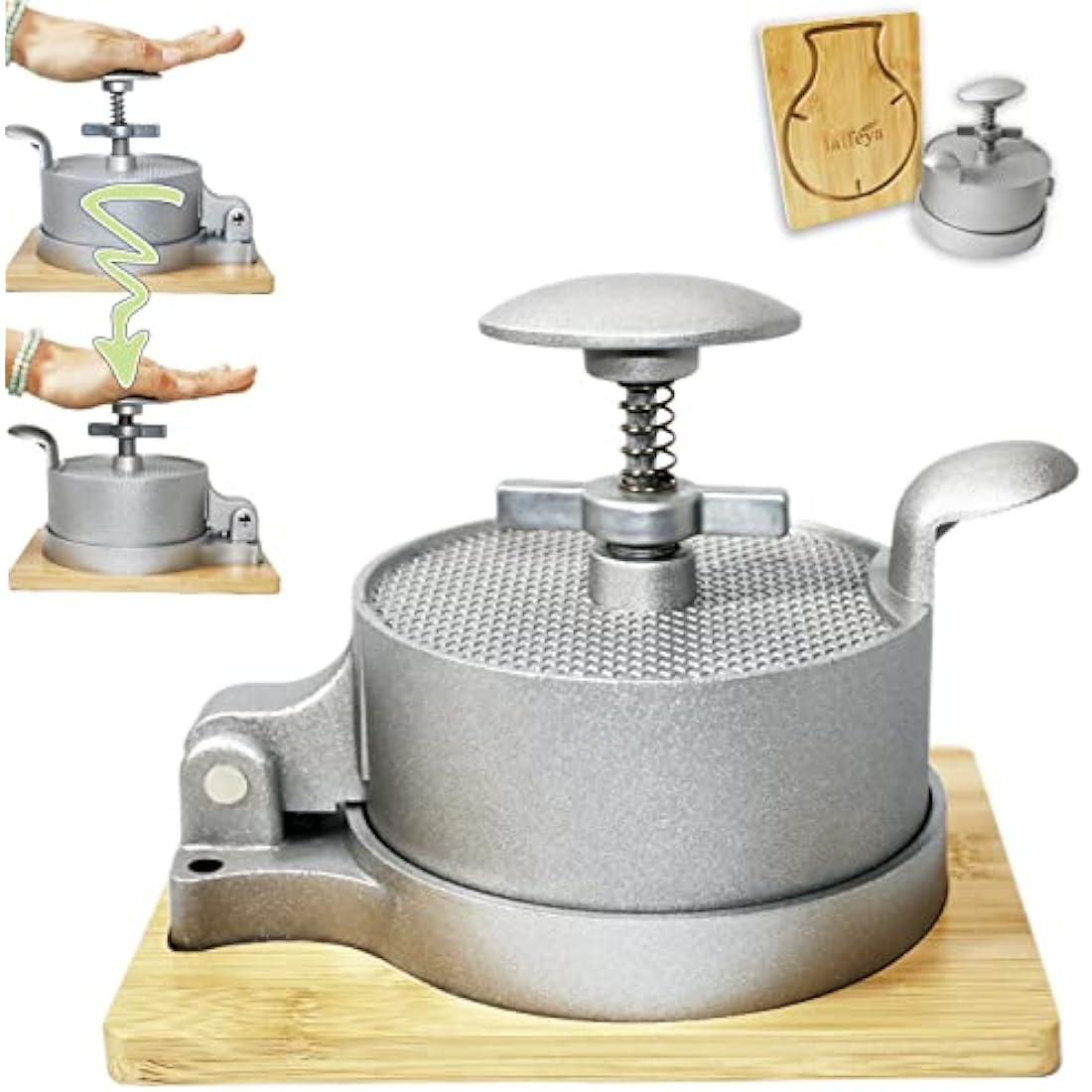 Laffeya Adjustable Spring Burger Press – Non-Stick Patty Maker with Wood Base