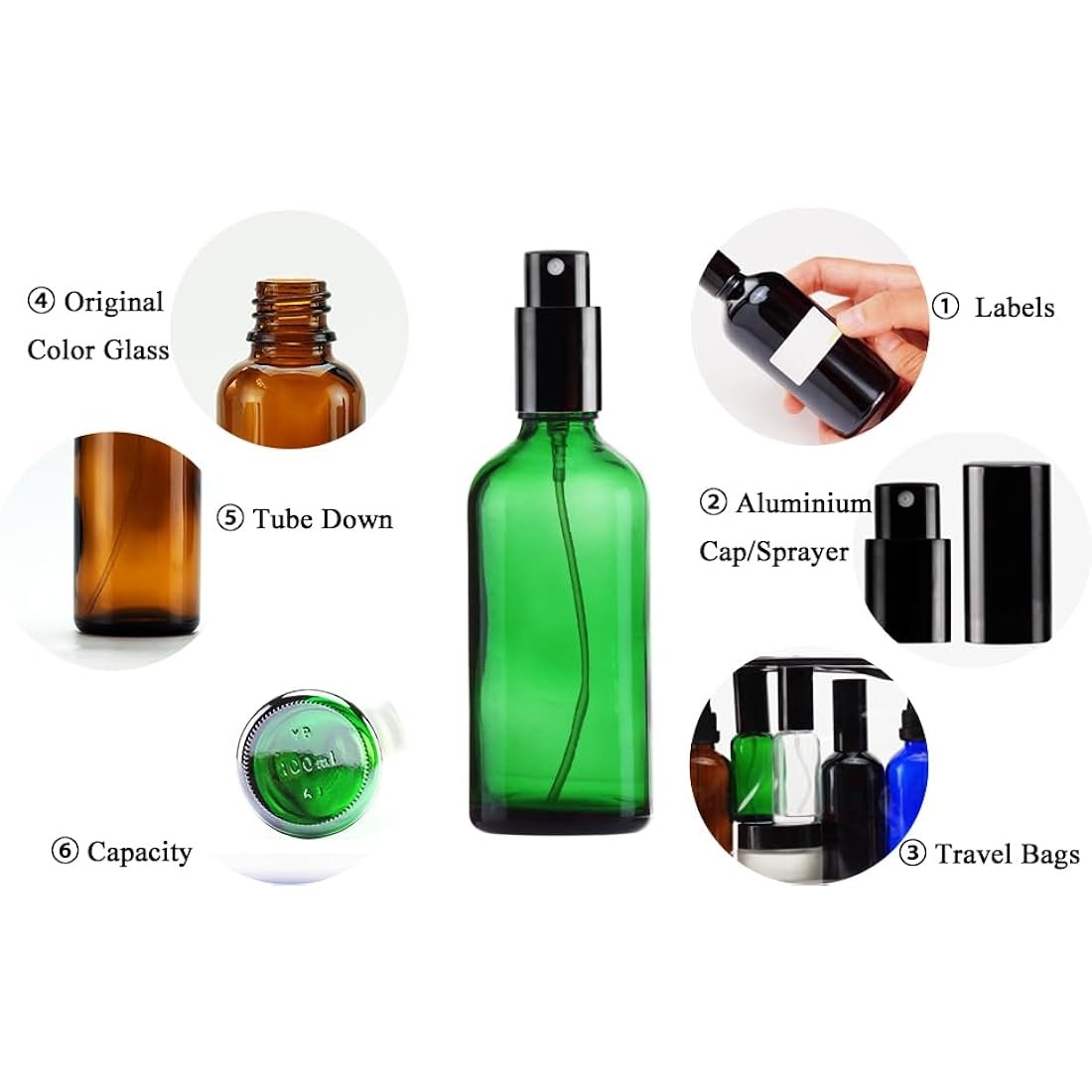 Jolof Store 100ml Green Glass Spray Bottle for Essential Oils – 9 Pcs