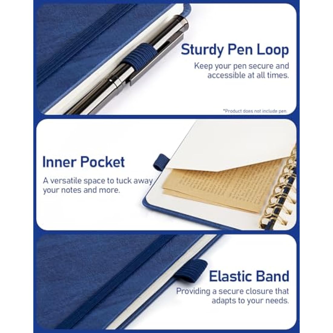 WEMATE Spiral Password Book with Alphabetical Tabs - Navy Blue Journal