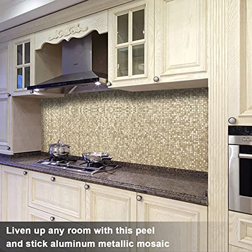 BeNice Metal Mosaic Splashback Tiles – 3D Peel and Stick Gold, 10 Sheets