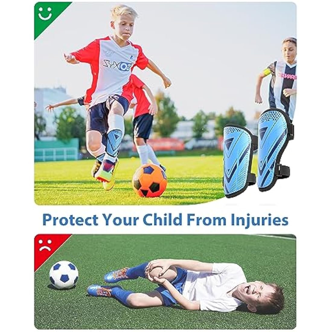 AirsFish Kids Soccer Shin Guards – CE Certified Adjustable Football Pads