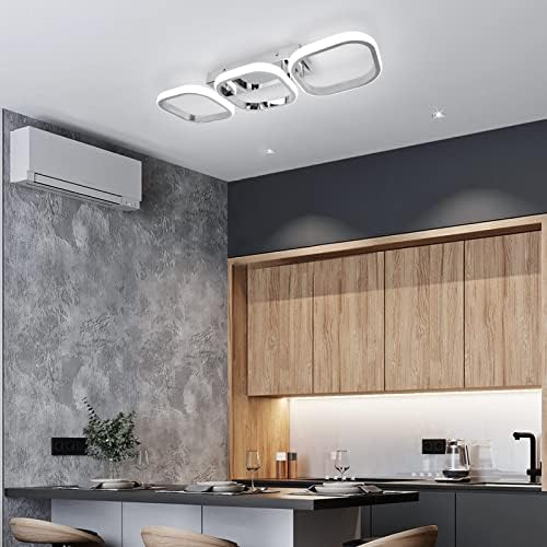 EIDISUNY Modern LED Ceiling Light | 3-Square Flush Mount Chrome Lamp – 33W