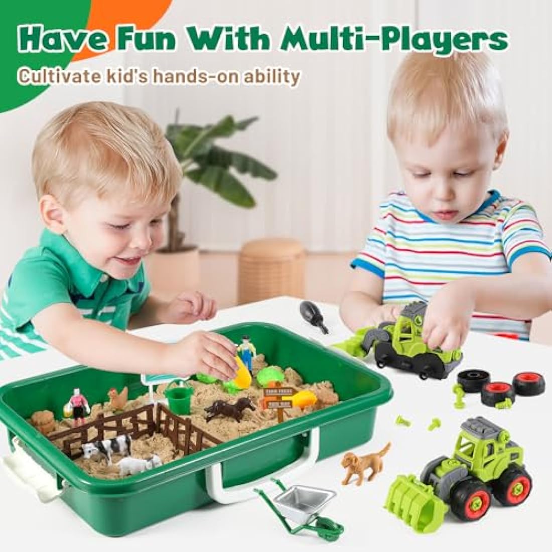 FRUSE Farm Animal Play Sand Set – 38pc Sensory Sandbox with Tractor Toys