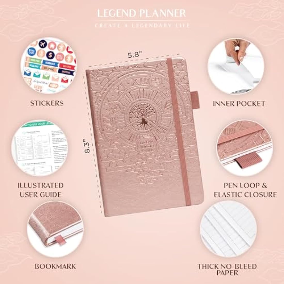 Legend Budget Planner – Vegan Leather Financial Organizer, Rose Gold