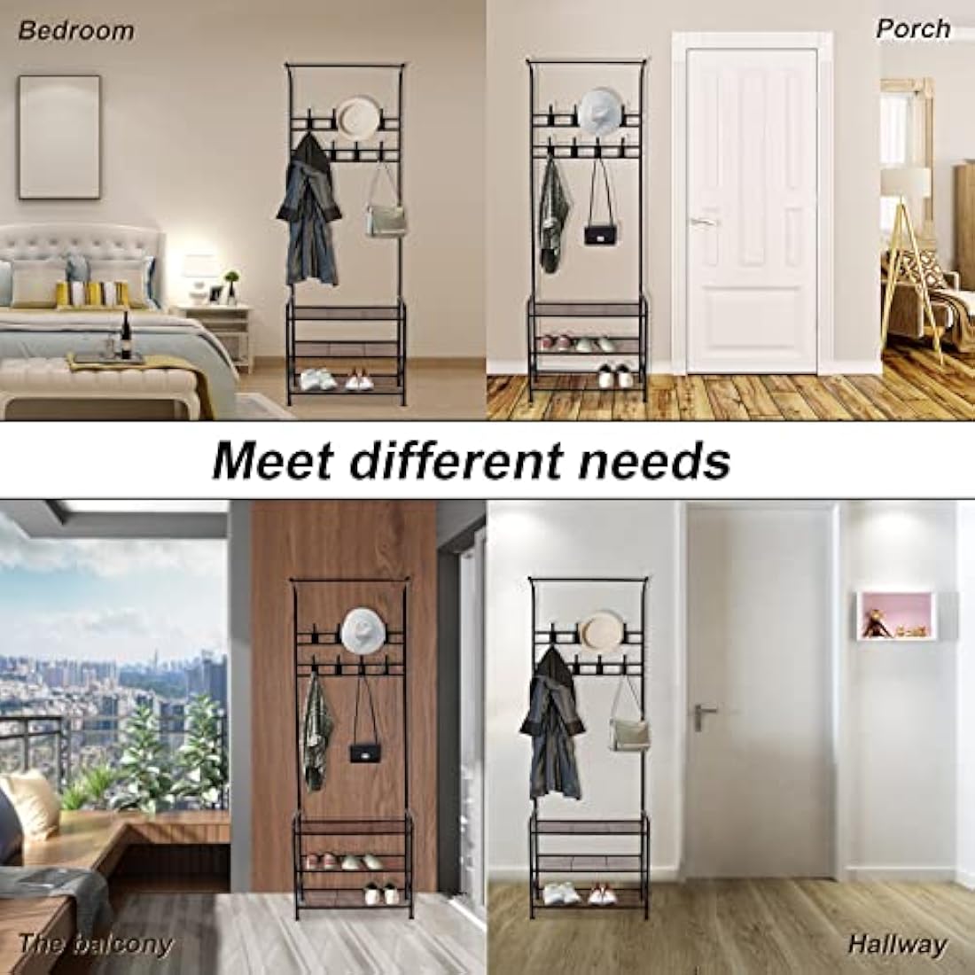 Innotic 3-Tier Shoe and Coat Rack Stand | 16 Hooks Matte Steel Organizer