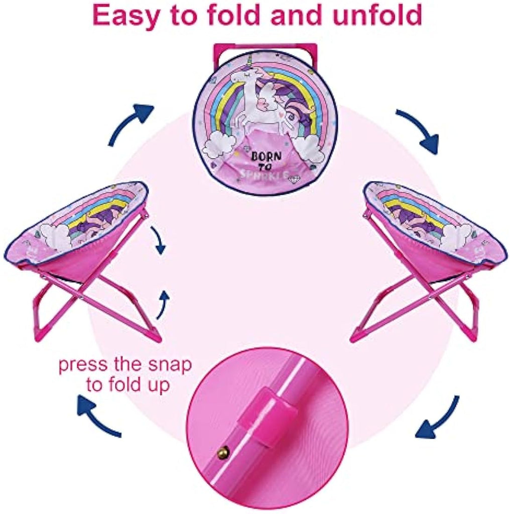 Outplea Kids Rainbow Unicorn Saucer Chair | Foldable Padded Moon Chair