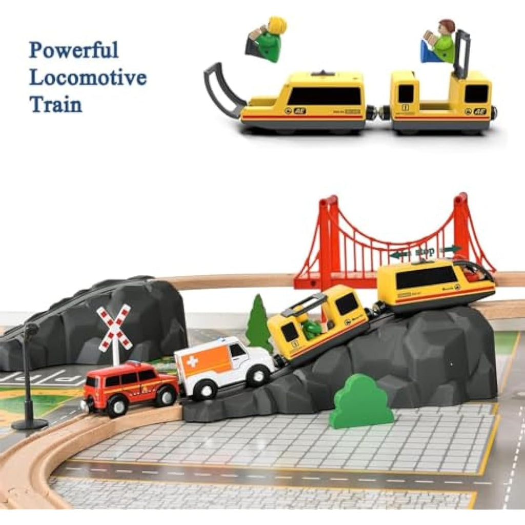 Giant Bean 72-Piece Wooden Train Set | Fire Station Toy Railway Kit