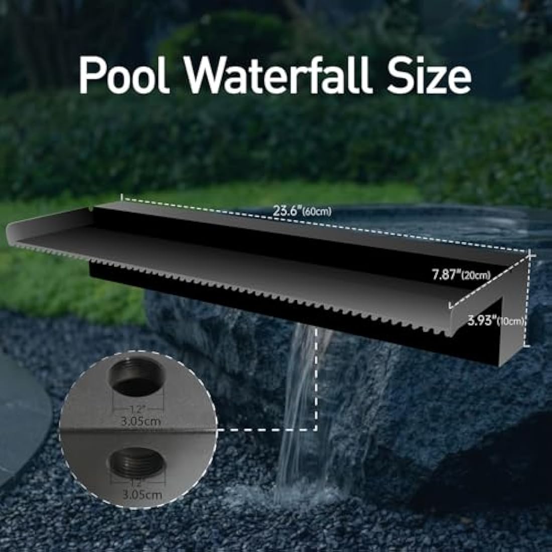 Stainless Steel Pool Waterfall Spillway – 60cm Black Pond Fountain