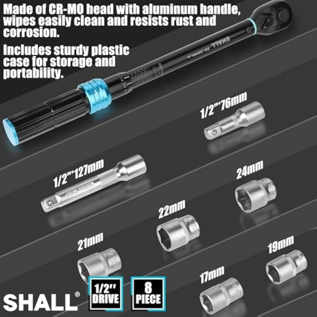 Shall 1/2" Drive Torque Wrench Set | 20-220Nm Adjustable 7-Piece Kit