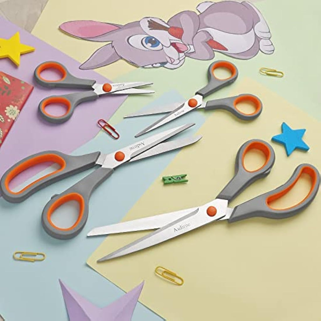Asdirne Stainless Steel Scissors | 4-Piece Multi-Size Set with Soft Grip