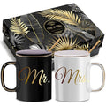Triple Gifffted Mr and Mrs Ceramic Coffee Mug Set with Lids - 380ml
