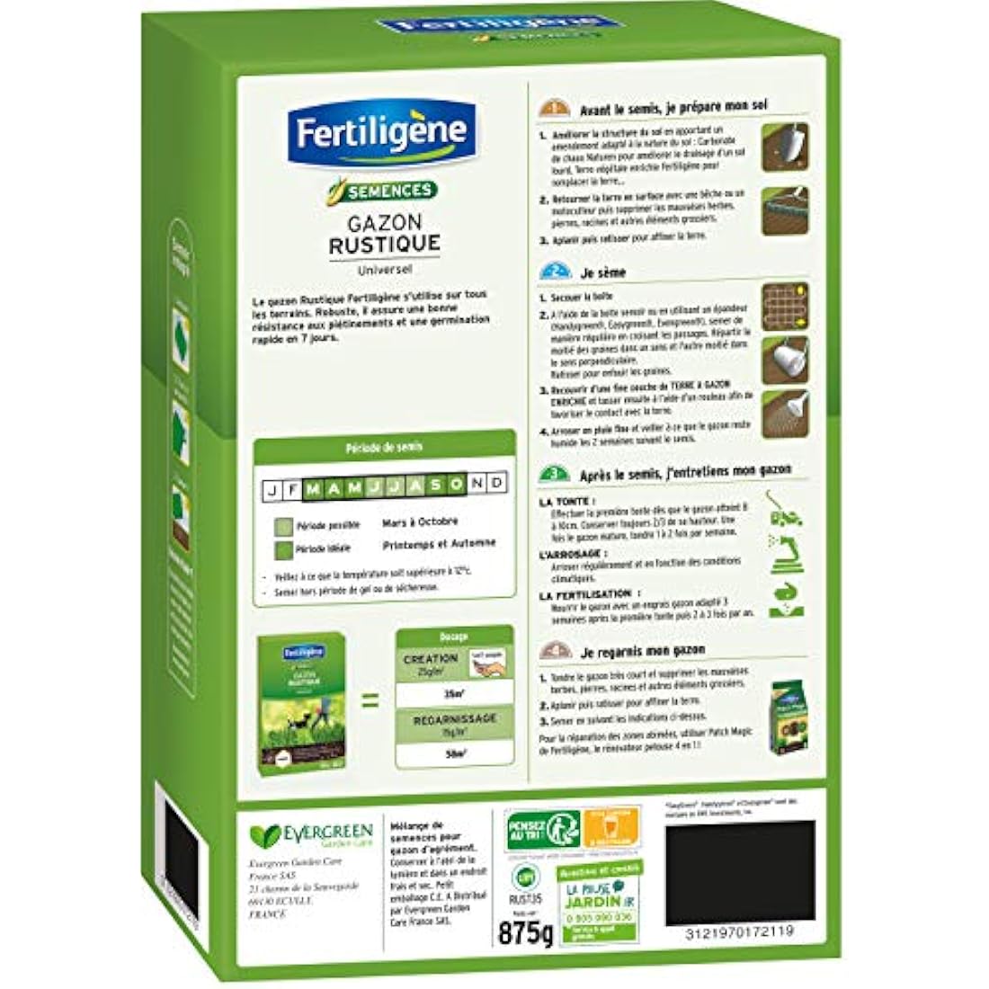 Fertiligene Gazon Rustique Universel - Semences Pelouse 35m²