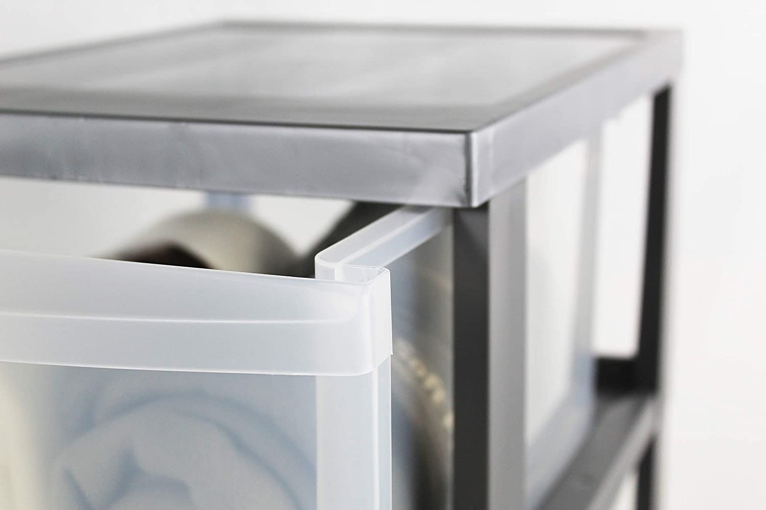Iris Ohyama 4-Drawer Plastic Storage Tower with Wheels | A4 Silver Organiser