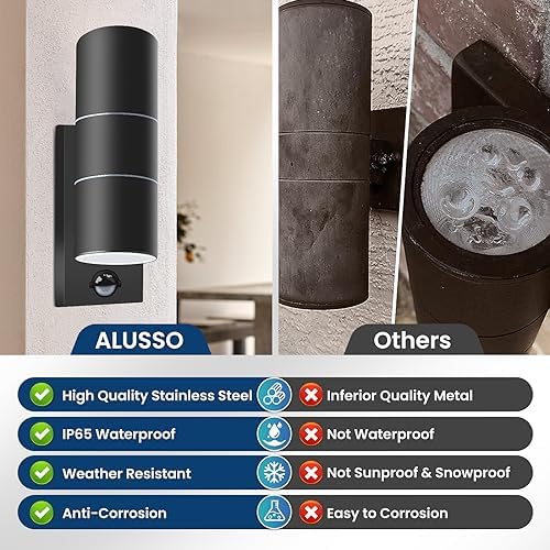 ALUSSO Motion Sensor Outdoor Wall Light – IP65 Stainless Steel Up Down Sconce