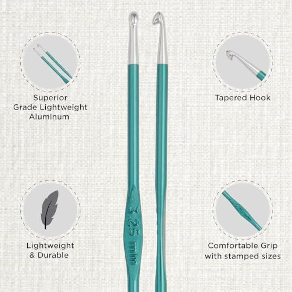 KnitPro Zing Deluxe Crochet Hook Set | 9 Sizes (2-6mm) Lightweight Aluminum