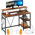 Dripex Computer Desk with Power Outlet, Monitor Stand & Reversible Shelves