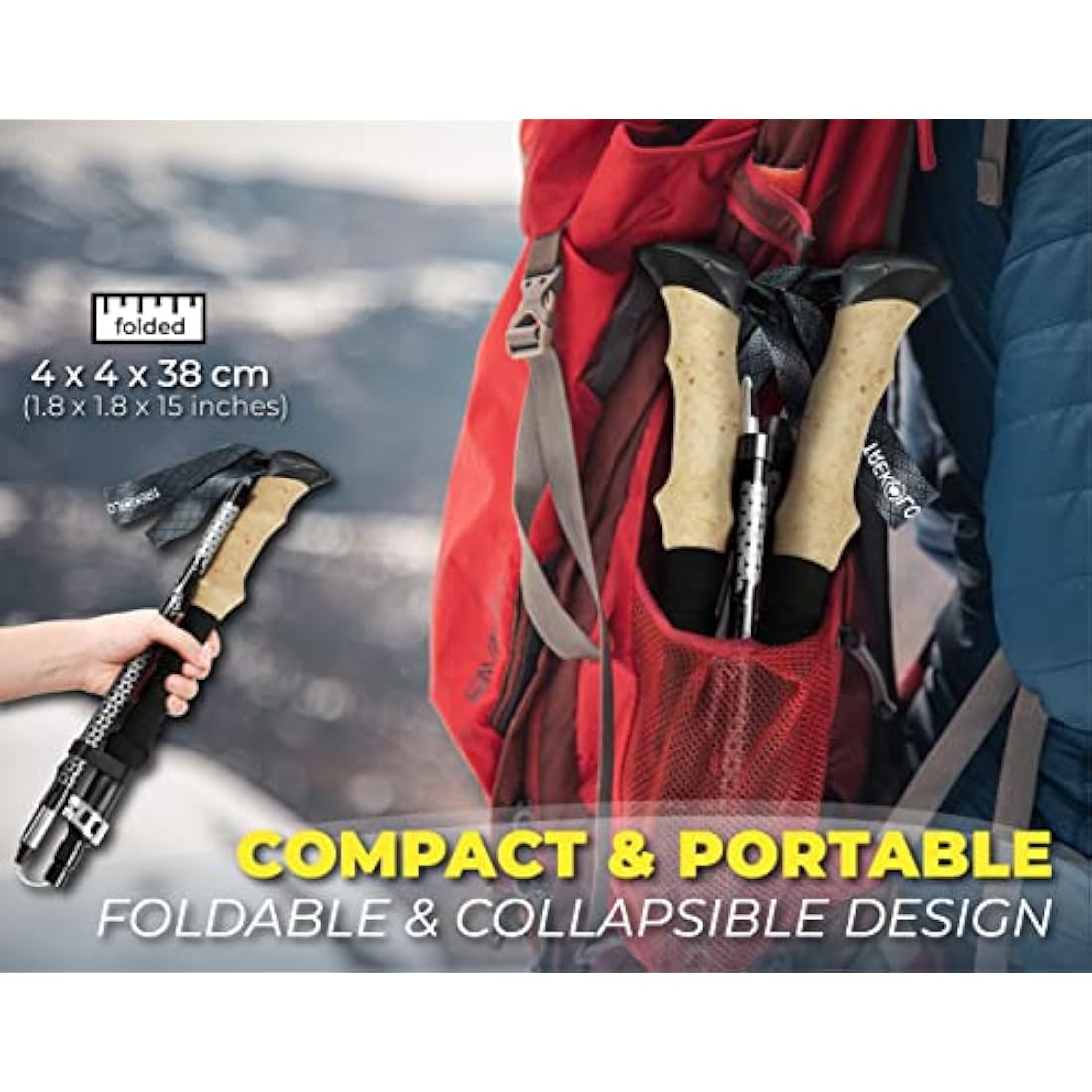 Trekology Trek-Z Folding Trekking Poles | Aluminum Hiking Sticks - 2 Pack