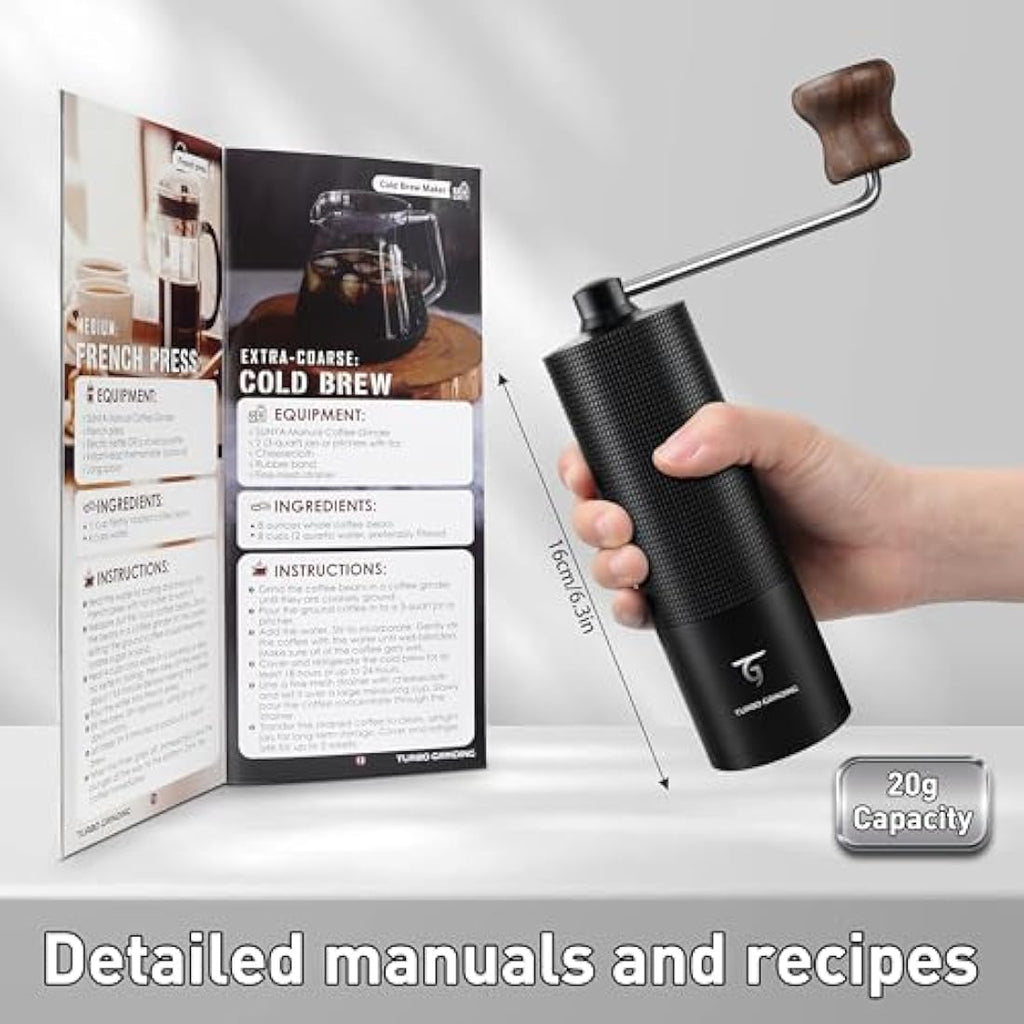 SUNYA Manual Coffee Grinder – Stainless Steel Conical Burr Mill, Black