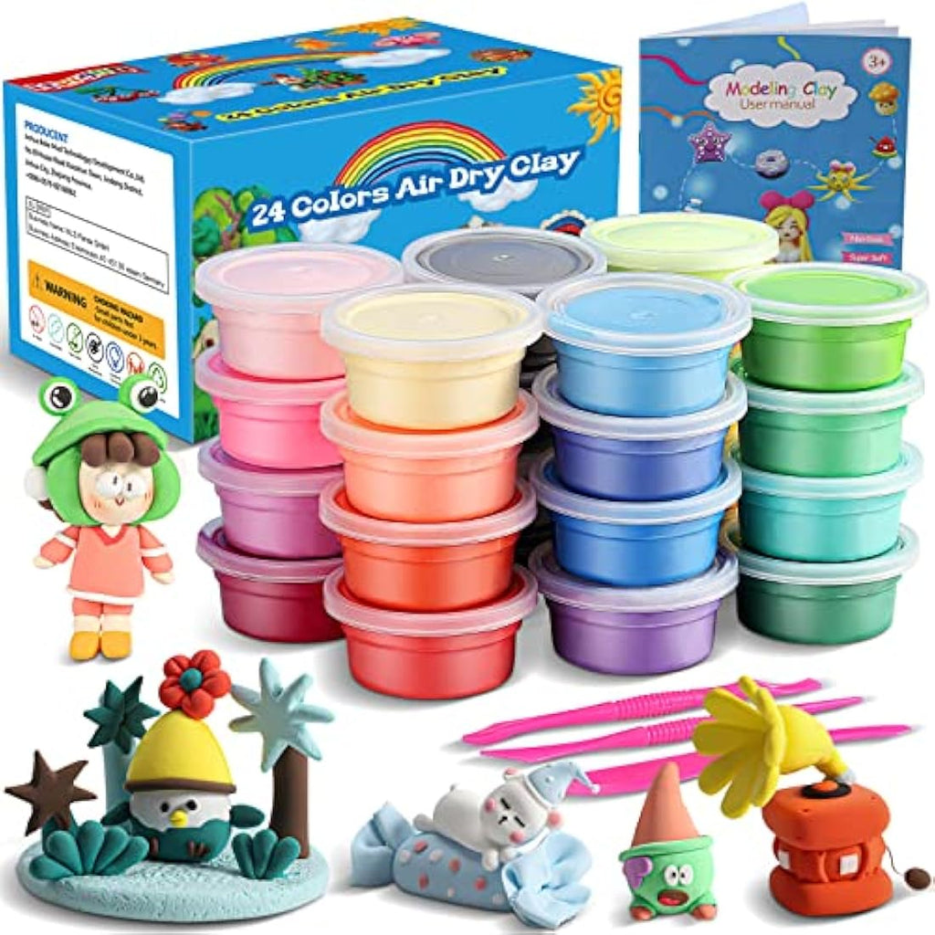 iFergoo 24 Colors Air Dry Modeling Clay Kit – Non-Toxic DIY Creative Set