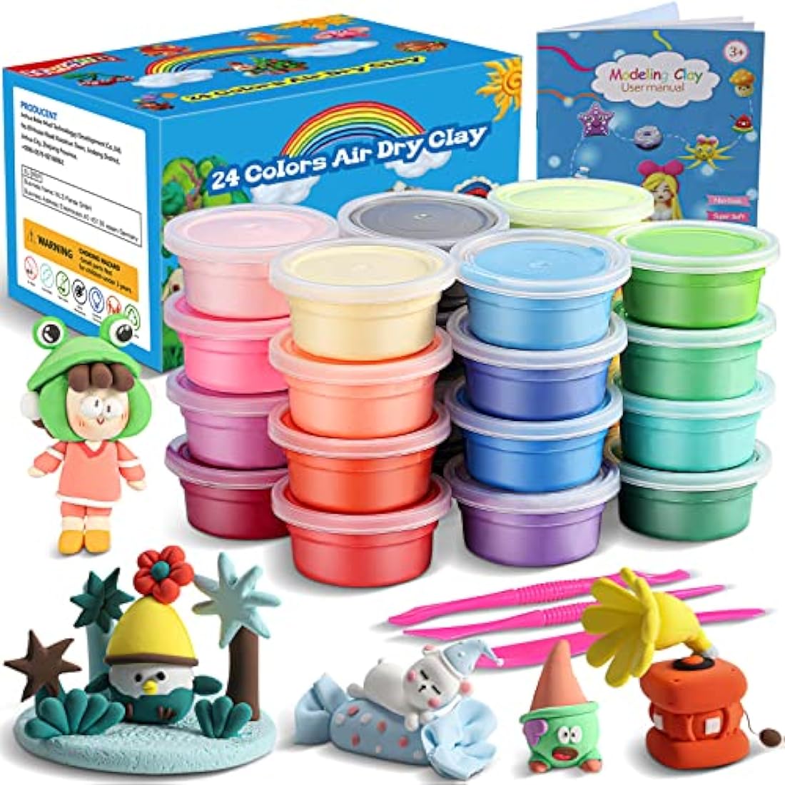 iFergoo 24 Colors Air Dry Modeling Clay Kit – Non-Toxic DIY Creative Set