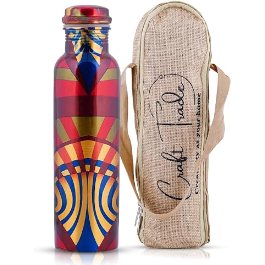 Craft Trade Printed Pure Copper Water Bottle - 1 Litre Leak Proof